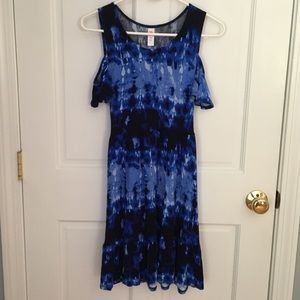Blue Cold Shoulder Fit And Flare Dress